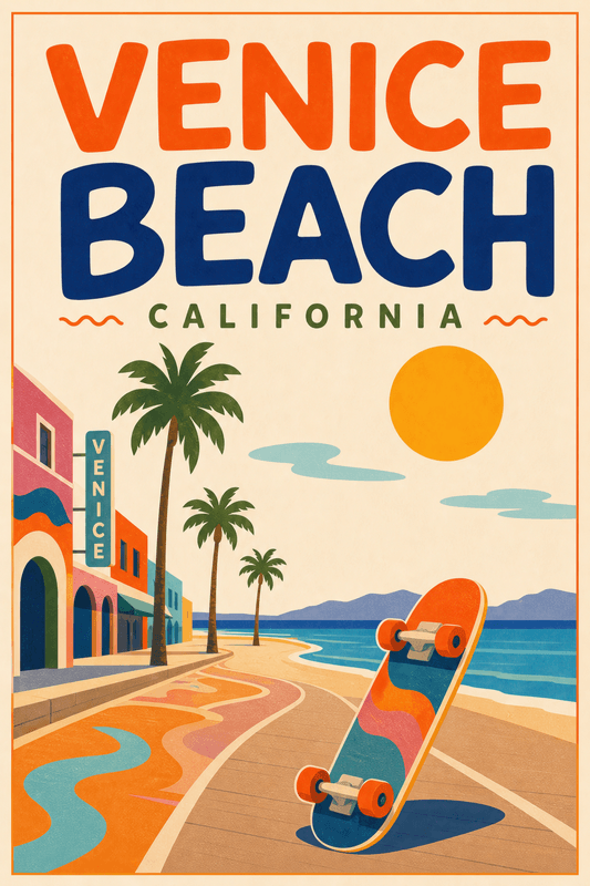 Affiche vintage Venice Beach – Poster de voyage rétro, Venice Beach, États-Unis, AMÉRIQUE DU NORD