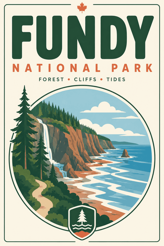 Affiche vintage Fundy National Park – Poster de voyage rétro, Fundy National Park, Canada, AMÉRIQUE DU NORD