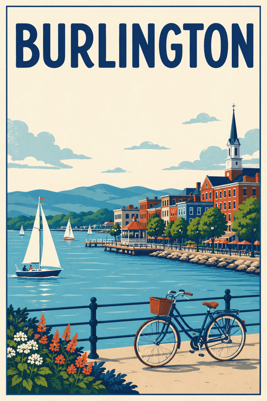 Affiche vintage Burlington – Poster de voyage rétro, Burlington, États-Unis, AMÉRIQUE DU NORD