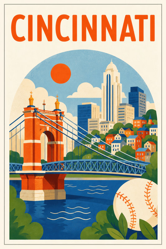 Affiche vintage Cincinnati – Poster de voyage rétro, Cincinnati, États-Unis, AMÉRIQUE DU NORD