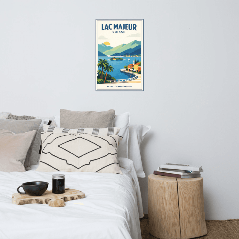 PosterAffiche vintage Lac Majeur – Poster de voyage rétro, paysage lacustre, Suisse italophone, Suisse