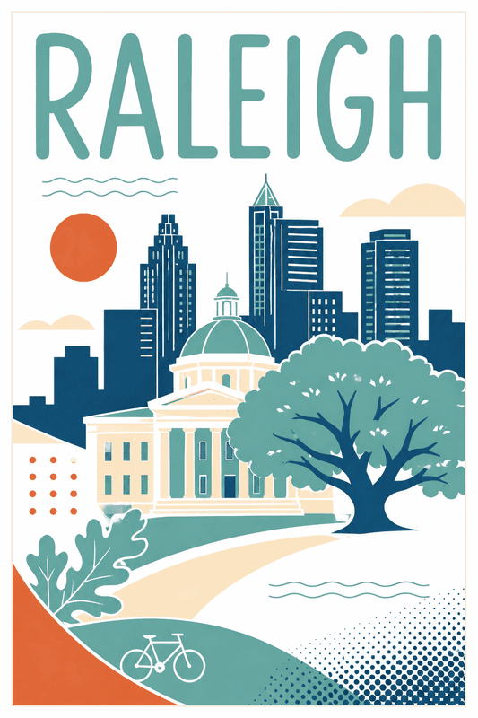Affiche vintage Raleigh – Poster de voyage rétro, Raleigh, États-Unis, AMÉRIQUE DU NORD