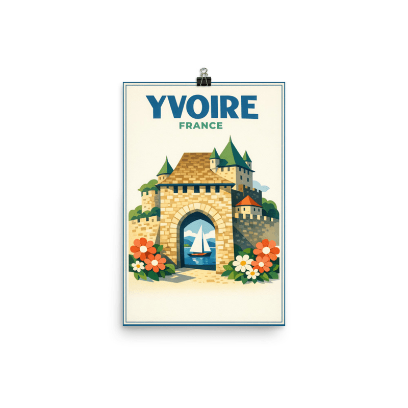Affiche vintage Yvoire – Poster de voyage rétro, Village médiéval, Lac Léman, Haute-Savoie, France