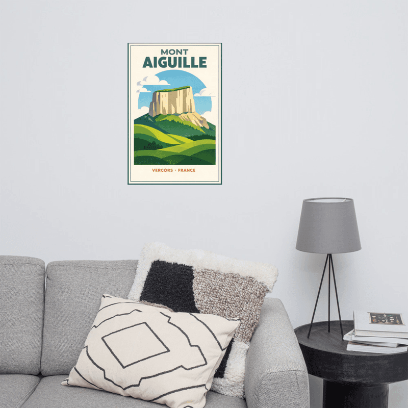 Affiche vintage Mont Aiguille – Poster de voyage rétro, Falaise du Vercors, Isère, Auvergne-Rhône-Alpes, France