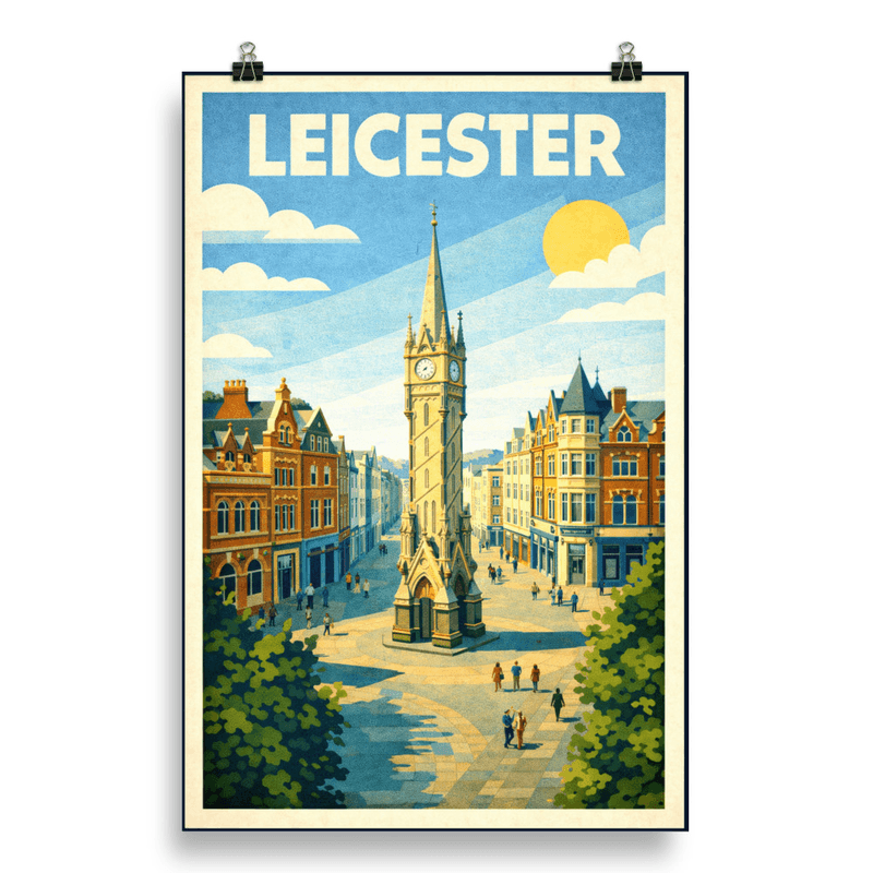 Affiche vintage Leicester – Poster de voyage rétro, Angleterre