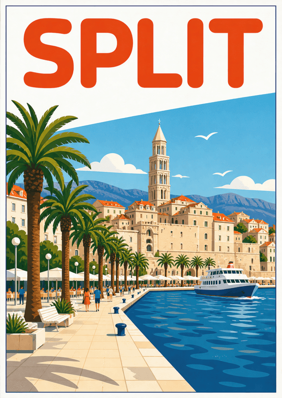 Affiche vintage Split – Poster de voyage rétro, Split, Croatie, EUROPE
