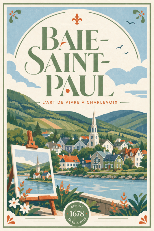 Affiche vintage Baie-Saint-Paul – Poster de voyage rétro, Baie-Saint-Paul, Canada, AMÉRIQUE DU NORD