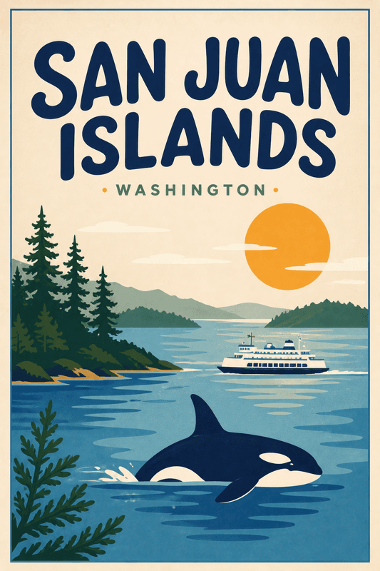Affiche vintage San Juan Islands – Poster de voyage rétro, San Juan Islands, États-Unis, AMÉRIQUE DU NORD