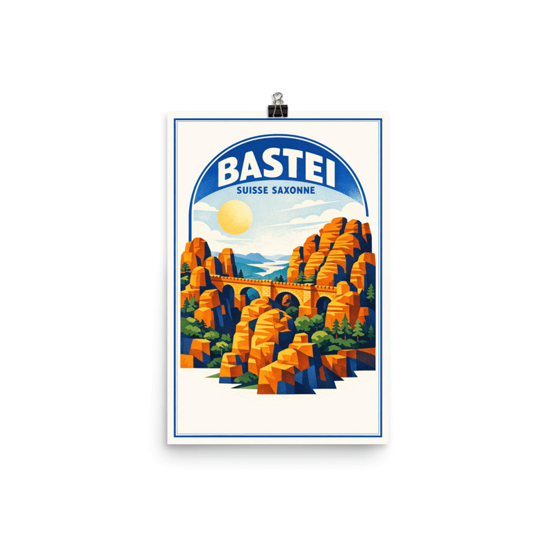 Affiche vintage Bastei – Poster de voyage rétro, Pont de Bastei, Suisse Saxonne, ALLEMAGNE