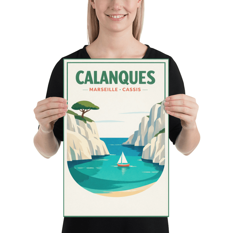 Affiche vintage Calanques – Poster de voyage rétro, Falaises, Cassis, Bouches-du-Rhône, France