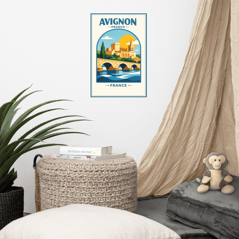 Affiche vintage Avignon – Poster de voyage rétro, Pont Saint-Bénézet, Palais des Papes, Provence, France