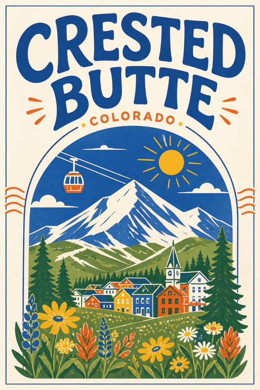 Affiche vintage Crested Butte – Poster de voyage rétro, Crested Butte, États-Unis, AMÉRIQUE DU NORD