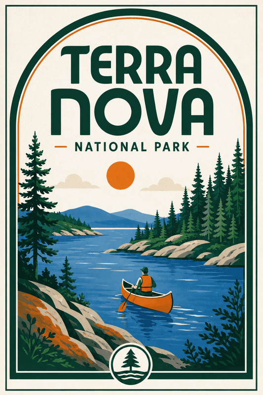 Affiche vintage Terra Nova – Poster de voyage rétro, Terra Nova, Canada, AMÉRIQUE DU NORD