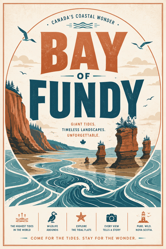 Affiche vintage Bay of Fundy – Poster de voyage rétro, Bay of Fundy, Canada, AMÉRIQUE DU NORD