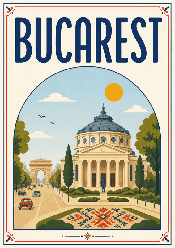 Affiche vintage Bucarest – Poster de voyage rétro, Bucarest, Roumanie, EUROPE
