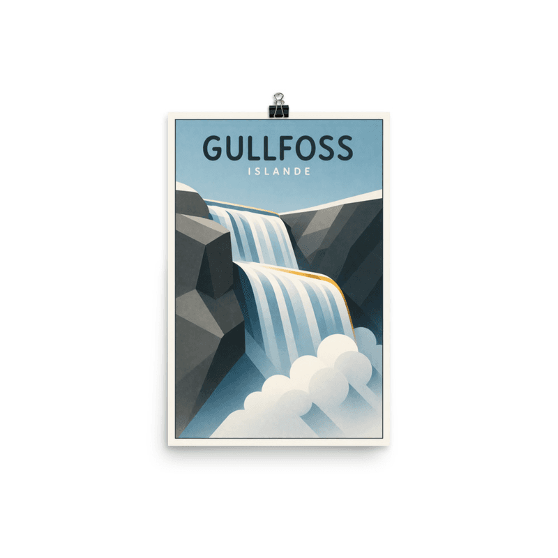 Affiche vintage Gullfoss – Poster de voyage rétro, Cascade du Cercle d'Or, Iceland