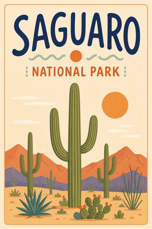 Affiche vintage Saguaro National Park – Poster de voyage rétro, Saguaro National Park, États-Unis, AMÉRIQUE DU NORD