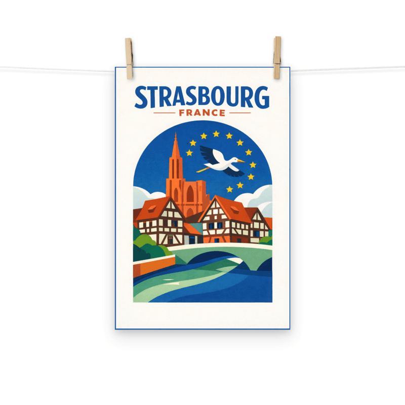 Affiche vintage Strasbourg – Poster de voyage rétro, Cathédrale, Alsace, France
