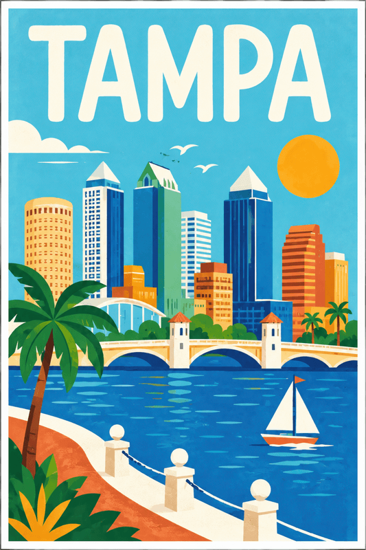 Affiche vintage Tampa – Poster de voyage rétro, Tampa, États-Unis, AMÉRIQUE DU NORD