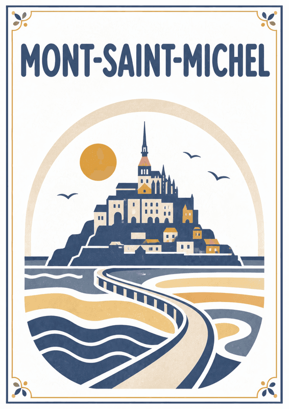 Affiche vintage Mont-Saint-Michel – Poster de voyage rétro, Mont-Saint-Michel, France, EUROPE