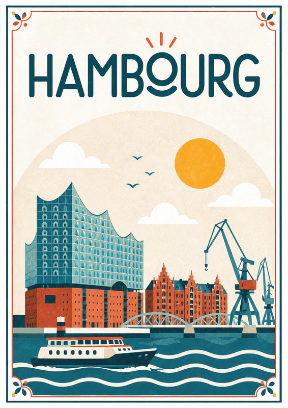Affiche vintage Hambourg – Poster de voyage rétro, Hambourg, Allemagne, EUROPE