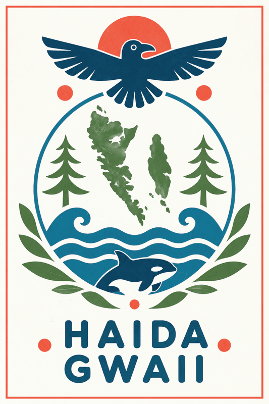 Affiche vintage Haida Gwaii – Poster de voyage rétro, Haida Gwaii, Canada, AMÉRIQUE DU NORD