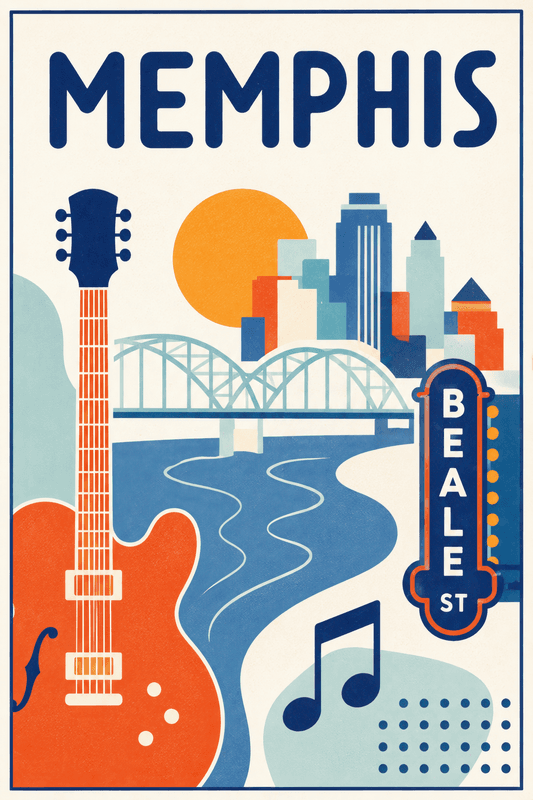 Affiche vintage Memphis – Poster de voyage rétro, Memphis, États-Unis, AMÉRIQUE DU NORD