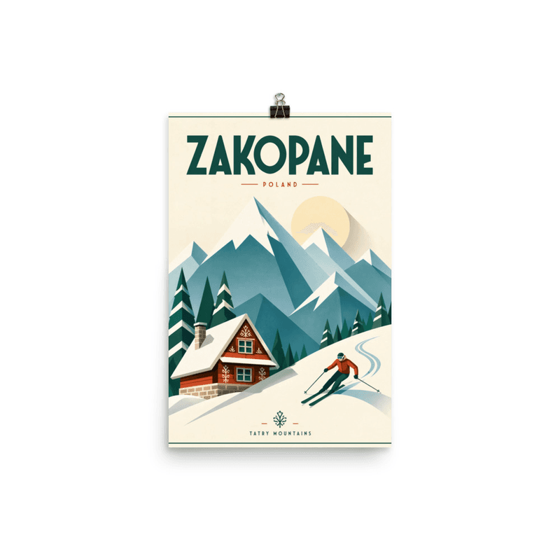 Affiche vintage Zakopane – Poster de voyage rétro, Montagne Tatra et Station de Ski, POLOGNE