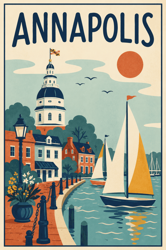 Affiche vintage Annapolis – Poster de voyage rétro, Annapolis, États-Unis, AMÉRIQUE DU NORD