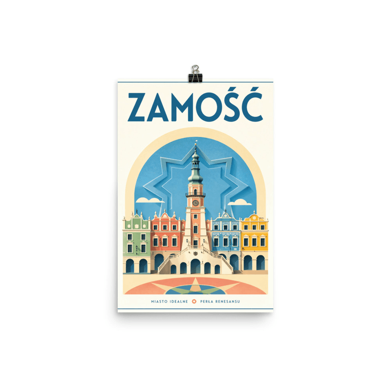 Affiche vintage Zamość – Poster de voyage rétro, Ville Idéale et Place Renaissance, POLOGNE
