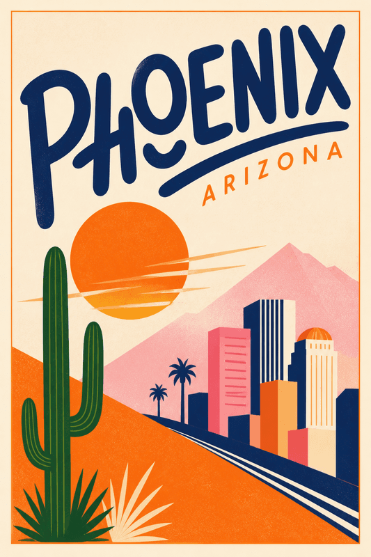 Affiche vintage Phoenix – Poster de voyage rétro, Phoenix, États-Unis, AMÉRIQUE DU NORD