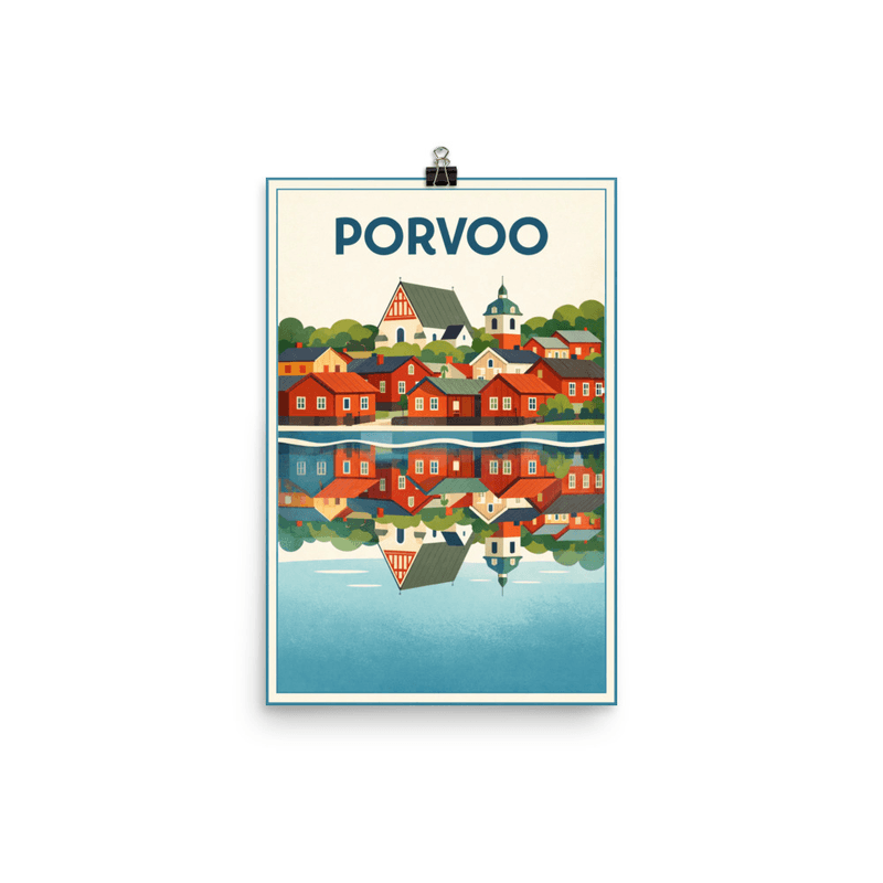 Affiche vintage Porvoo – Poster de voyage rétro, Vieille Ville et Rivière, FINLANDE