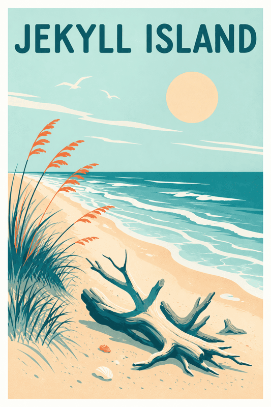 Affiche vintage Jekyll Island – Poster de voyage rétro, Jekyll Island, États-Unis, AMÉRIQUE DU NORD