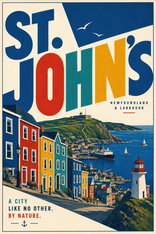 Affiche vintage St. John's – Poster de voyage rétro, St. John's, Canada, AMÉRIQUE DU NORD