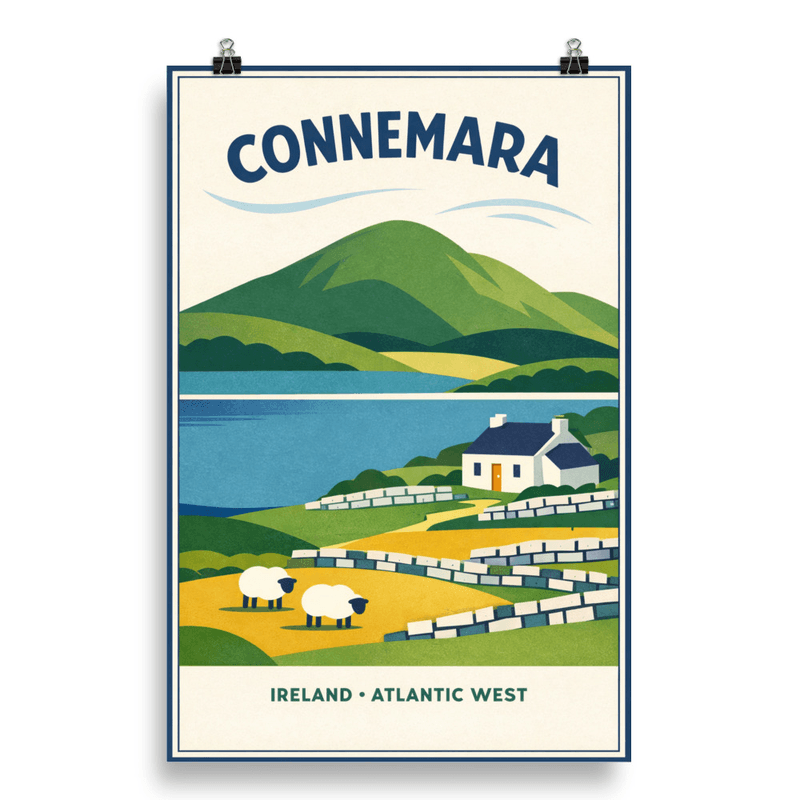 Affiche vintage Connemara – Poster de voyage rétro, Atlantic West, IRLANDE