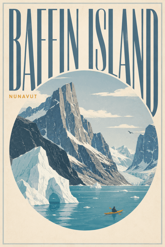 Affiche vintage Baffin Island – Poster de voyage rétro, Baffin Island, Canada, AMÉRIQUE DU NORD