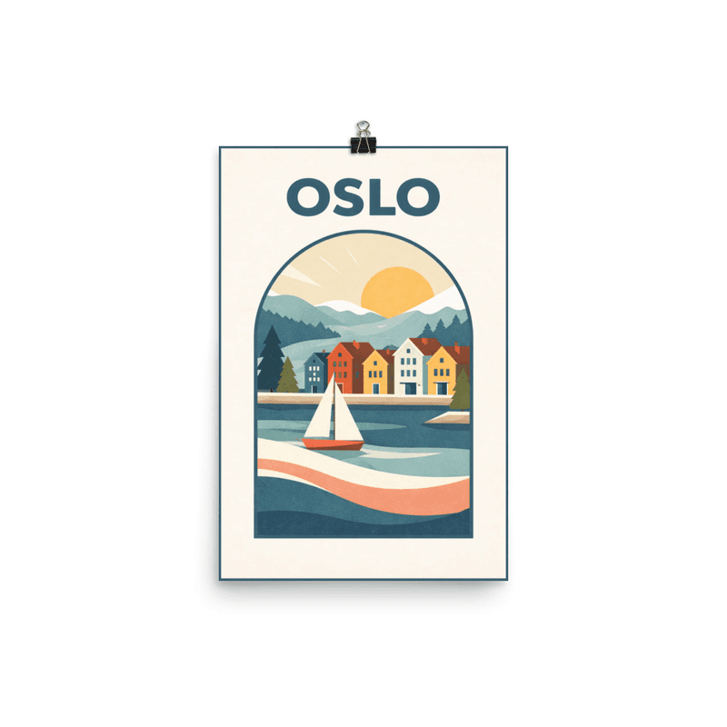 Affiche vintage Oslo II – Poster de voyage rétro, voilier, fjord, NORVEGE