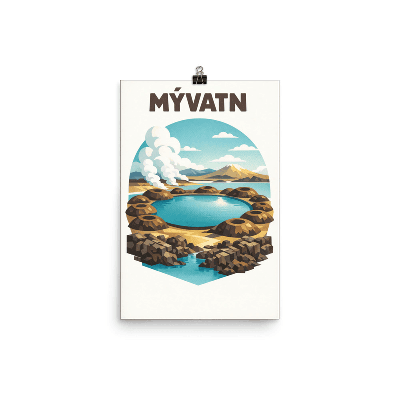 Affiche vintage Mývatn – Poster de voyage rétro, Lac Volcanique et Géothermie, Iceland