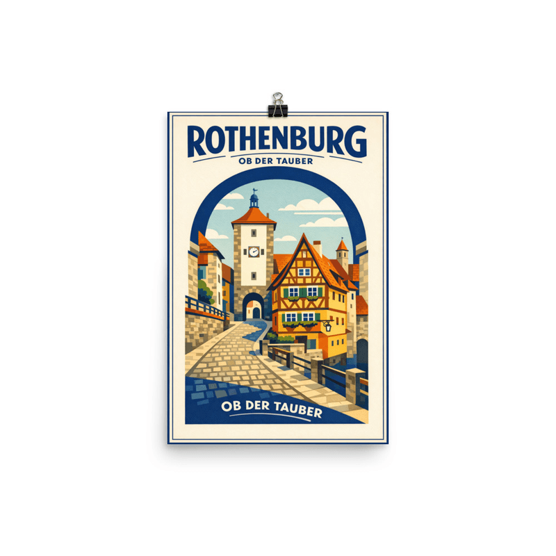 Affiche vintage Rothenburg ob der Tauber – Poster de voyage rétro, Vieille Ville Médiévale, ALLEMAGNE