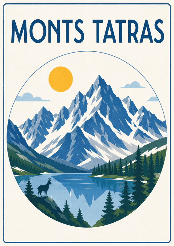 Affiche vintage Monts Tatras – Poster de voyage rétro, Monts Tatras, Slovaquie, EUROPE