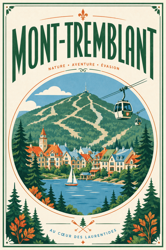 Affiche vintage Mont-Tremblant – Poster de voyage rétro, Mont-Tremblant, Canada, AMÉRIQUE DU NORD
