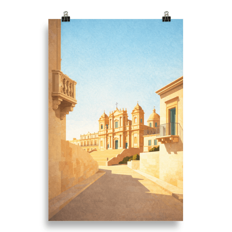 Affiche vintage Noto – Poster de voyage rétro, Baroque sicilien, Pierre dorée, Sicile, Italie
