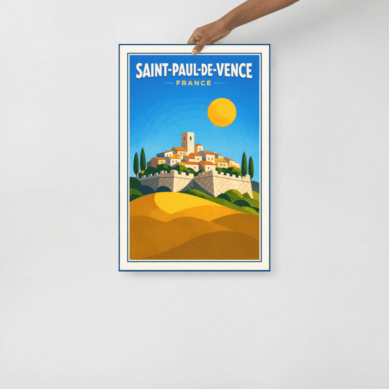 Affiche vintage Saint-Paul-de-Vence – Poster de voyage rétro, Village médiéval, Alpes-Maritimes, Provence, France