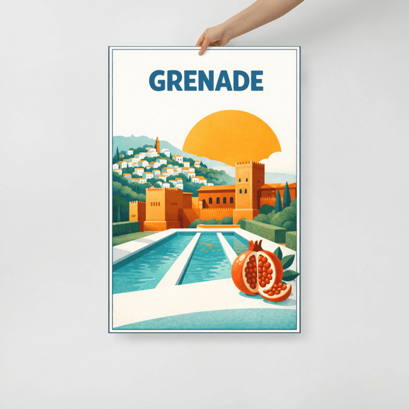 Affiche vintage Grenade – Poster de voyage rétro, Alhambra, Grenadine, Andalousie, Espagne
