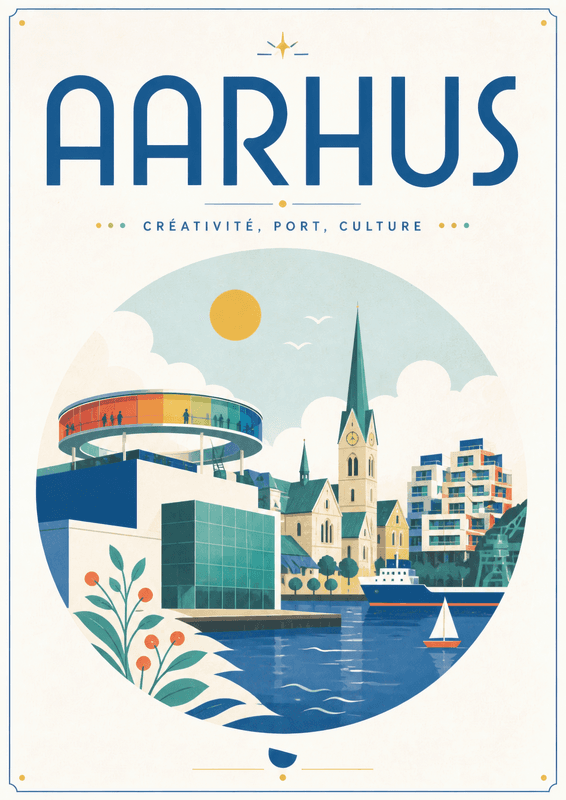 Affiche vintage Aarhus – Poster de voyage rétro, Aarhus, Danemark, EUROPE