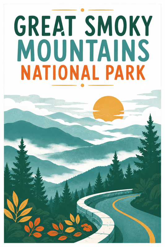 Affiche vintage Great Smoky Mountains National Park – Poster de voyage rétro, Great Smoky Mountains National Park, États-Unis, AMÉRIQUE DU NORD