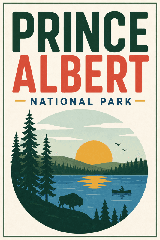 Affiche vintage Prince Albert National Park – Poster de voyage rétro, Prince Albert National Park, Canada, AMÉRIQUE DU NORD