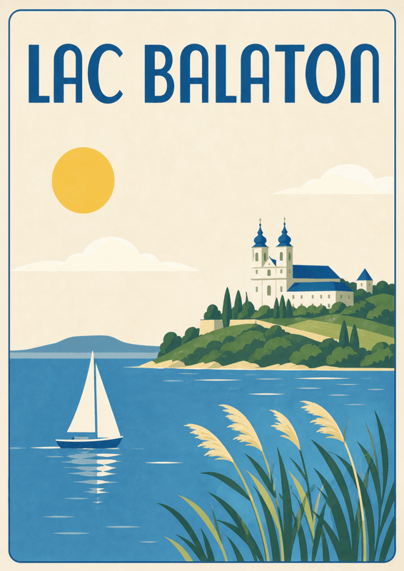 Affiche vintage Lac Balaton – Poster de voyage rétro, Lac Balaton, Hongrie, EUROPE