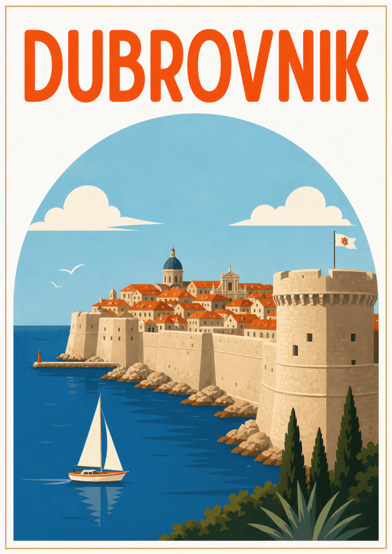 Affiche vintage Dubrovnik – Poster de voyage rétro, Dubrovnik, Croatie, EUROPE