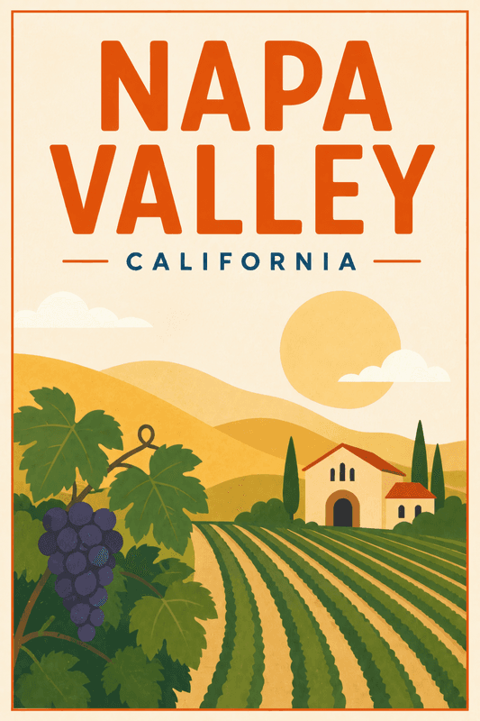 Affiche vintage Napa Valley – Poster de voyage rétro, Napa Valley, États-Unis, AMÉRIQUE DU NORD